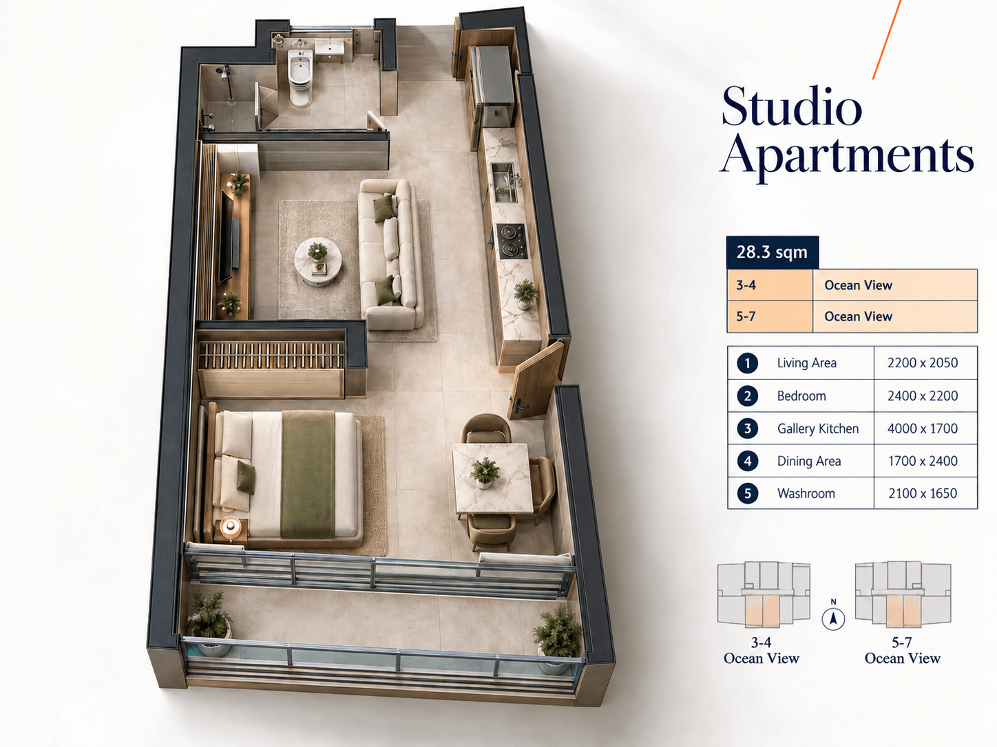 Studio apartment floor plan preview